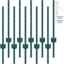 VEVOR 3 Feet Fence Post 10 Pack U-Channel Heavy Duty Metal Fence Posts Green