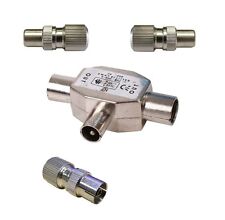 Auline® 2 Way Aerial TV Splitter Kit MFF - 2 x Coax Plugs & Socket Connectors 