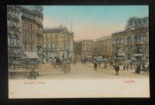 1900s Piccadilly Circus Wagons Horses Cabs London UK Postcard