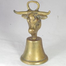 Bull Hand Bell Cows Head Antique Vintage Brass Rings Size 13cmH Early 20thC