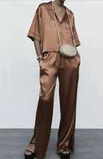 Zara Satin Pyjama Style Top Trousers Matching Co Ord Set Size L