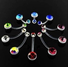 Bioflex Flexi Double Gem Belly Bar - Choose Length: 6mm 8mm 10mm 12mm 14mm 16mm
