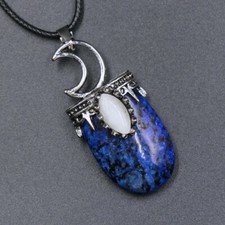 Lapis Lazuli Cat Eye Gem U-shape Moon Necklace 17.5" Energy Pendant C633