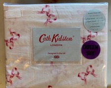 Cath Kidson London Ribbon Bow Pink 4 pc Queen Sheet Set 100% Cotton New