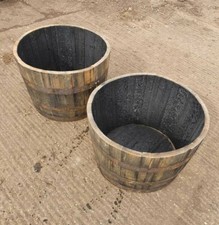 2 x Oak Whisky Half Barrel Ice Bucket Lily Pond Water Feature Nature (Pair Of)