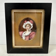 Miniature Portrait Hand-painted Lady Empire Style Dress Porcelain Pink Regency M