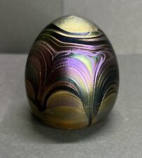 Iridescent Peacock Feather Art Glass Paperweight Possibly Okra Ref#20