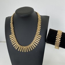 Cleopatra Style Statement Chunky Gold Tone Vintage Necklace  Matching Bracelet.