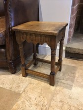 Jointed Country English Oak Stool, Turned Leg/ Solid Wood /End,Plant, Lamp Table