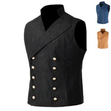 Victorian Men Double Breasted Button Waistcoat Gothic Steampunk Gentleman Vest
