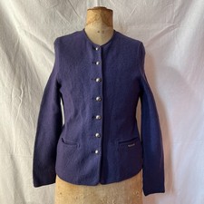 Geiger Jacket Blue Purple UK 10 Boiled Wool Long Sleeve Size 38 Gold Buttons