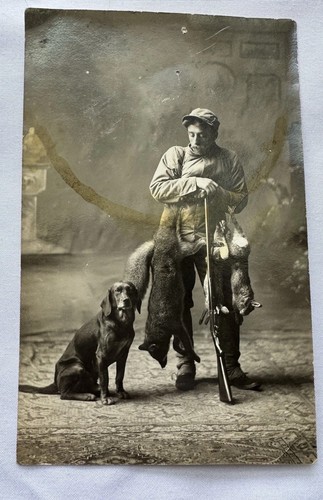 Vintage rppc postcard man dog - vintage, man,