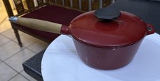Vintage Retro Aga Cast Iron 20cm Saucepan With Lid Red Enamel Pan Wood Handle