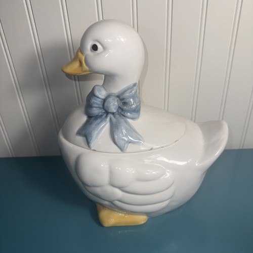 Vintage goose duck blue bow - goose,