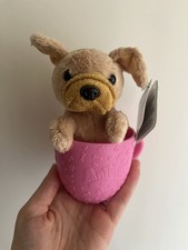 Animagic Tea Cup Pets Brown Puppy Dog Soft Toy Plush Pink Sounds 7" NEW Tag 