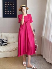 Pleats Please Issey Style Pleated Pear Embroidery Dress with Ribbon Design