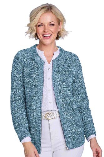 Ladies textured marl knit zip - knit,