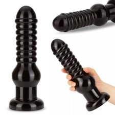 Huge 9.4" XL Black Ribbed Anal