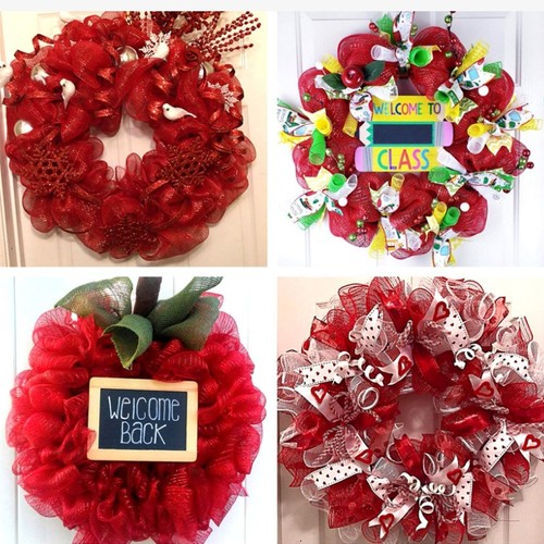 Wreath flowers mesh ribbon - wreath,