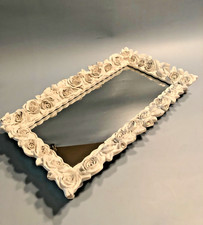 Vanity Mirror Tray-Perfume Tray-Footed White resin Roses-Shabby Chic