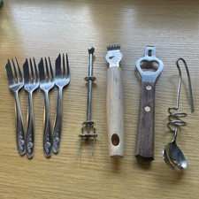 Vintage Utensils/ honey spoon, pickle fork, dessert forks, zester, bottle open