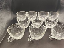 Crackle glass punch cups, Retro hand made lead crystal glasses with handles,