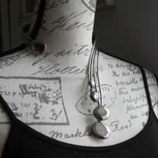 Asymmetric Chunky Torque Necklace Silver Tone Long Pebbles Bold Statement Heavy