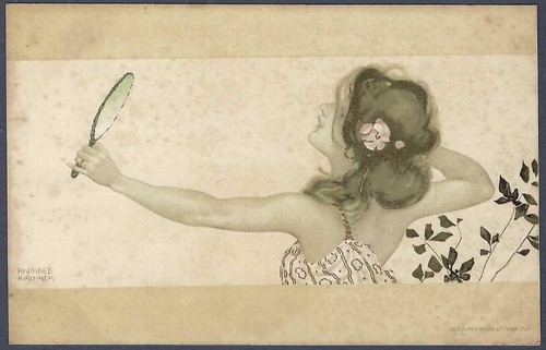 Young lady with hand mirror - ,
