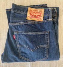 Levi 501 Straight Jeans-  Regular Blue- Waist 34"  Leg 34"- Metal Button Fly