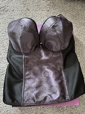 Bravissimo Black & Purple Satin Boned Basque