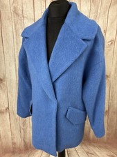 Mango MNG Large Manteco Italian Wool Double Breasted Warm Winter Coat Blue