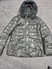 Barbour Quilted Fibredown Parka Jacket uk 10 Black Read Description 