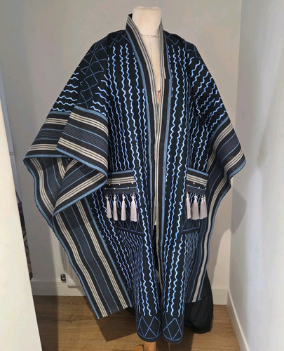 Blue striped patterned wool - striped,