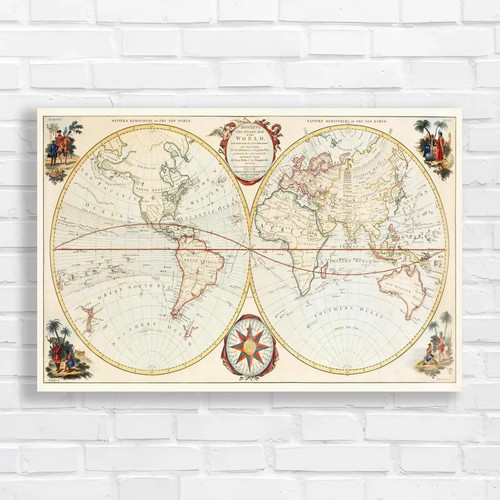 Vintage world map canvas print - world,