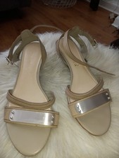 LADIES BEIGE/SILVER LEATHER SMALL WEDGE SANDALS - SIZE 6 - FROM AUTOGRAPH
