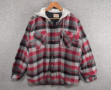 WRANGLER Red Check Plaid Lined Worker Lumberjack Hooded Button Shirt Jacket L
