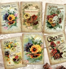 9 Vintage Flower Seed Catalogue ATC Cards Tags Embellishments