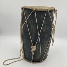 Vintage Handcrafted Black Drum with Rope Tension – Rustic Display Piece