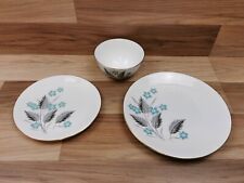 Vintage Windsor Bone China Blue Floral  Sugar Bowl & 2 Plates