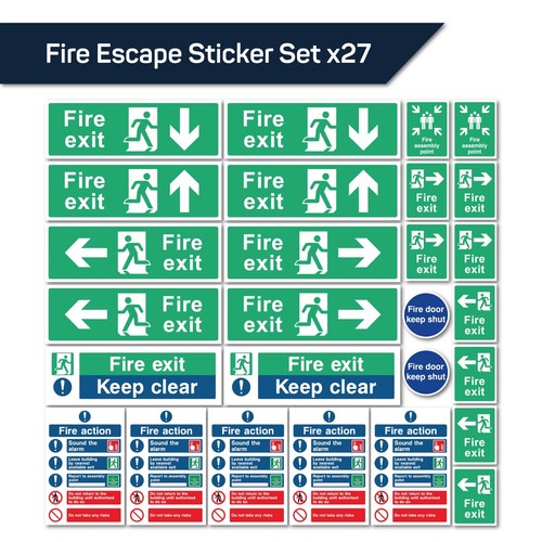 Fire escape signage set - escape,