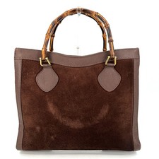 Gucci Diana Hand Bag  Bamboo Brown Suede Leather Authentic 242T0239