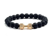 Heavyweight Lifting Dumbbell Volcanic Lava Mens Bracelet for Gym Weight Lifters