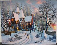 Große LED Fiber Optic Wandbild Leinwand Weihnachtsbaum Winter Schneemann 50x40cm