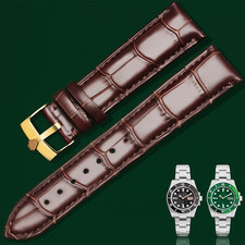 20mm Brown Leather Strap + Gold Buckle Replacement Strap - Fits Rolex Watches
