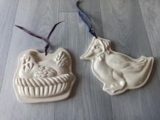 Vintage Cream Wall Hanging Cookie Mould Chicken & Duck