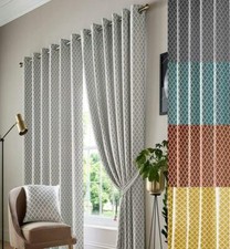 COTSWOLD Soft Jacquard Fully Lined Eyelet RingTop Header Curtains Diamond Design