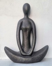 YOGA / MEDITATION FEMALE FIGURINE - SOLID CONSTRUCTION - MOTTLED DECORATION