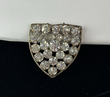 Vintage Brass Rhinestone Shield Shape Scarf Belt Sarong Buckle 1.1"