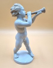Porcelain Figurine Metzler & Ortloff Ilmenau, Putto, Nude Boy Blowing Trumpet