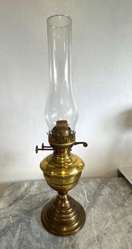 Brass oil lamp clear glass - brass, w/